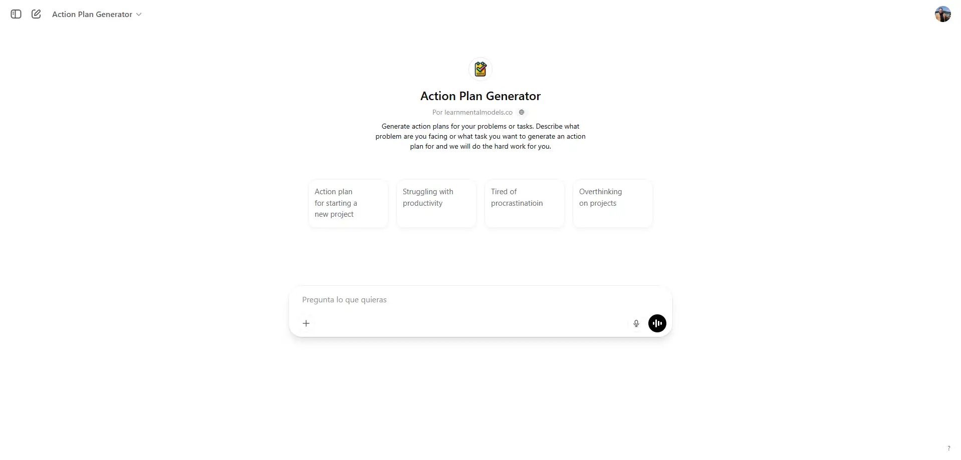 Captura de pantalla de Action Plan Generator
