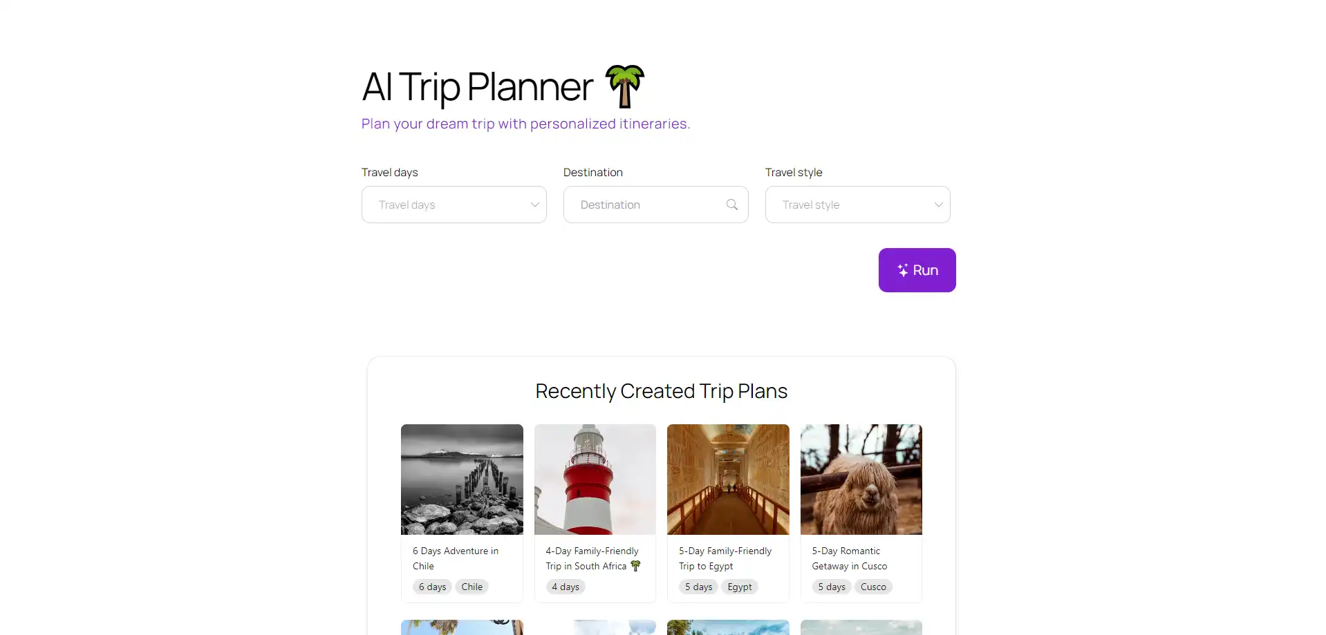 Captura de pantalla de AI Trip Planner