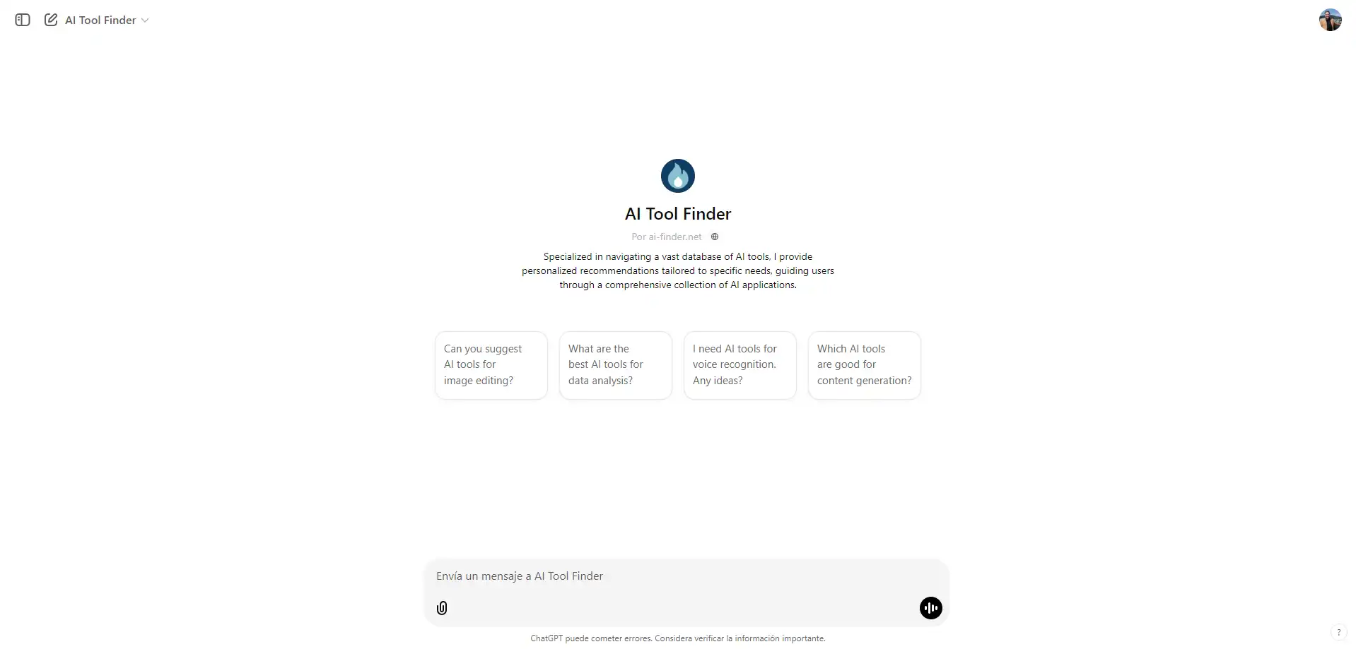 Captura de pantalla de AI Tool Finder GPT by AI-Finder.net