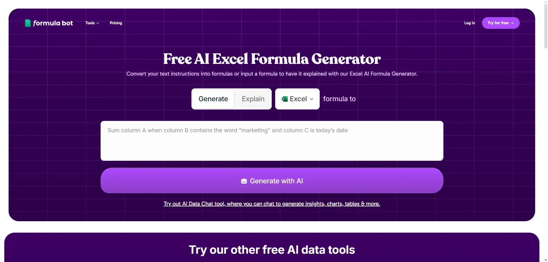 Captura de pantalla de Excel Formula Bot