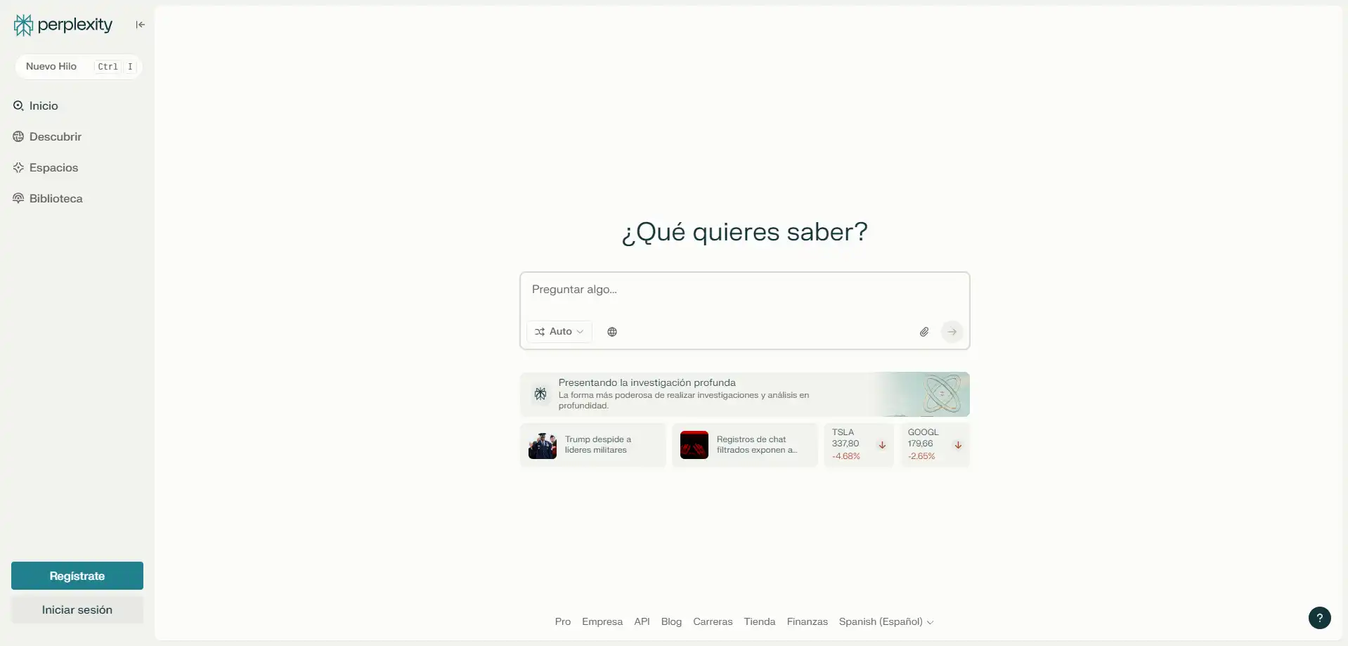Captura de pantalla de Perplexity AI