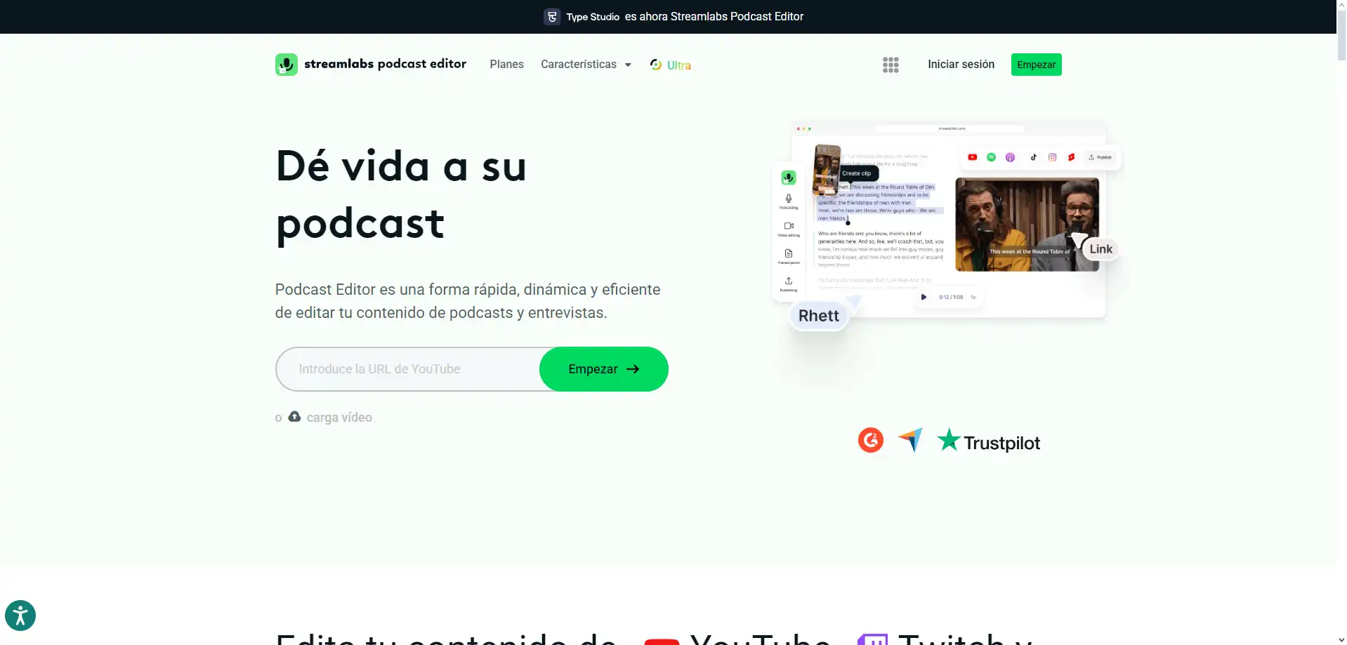 Captura de pantalla de Streamlabs Podcast Editor