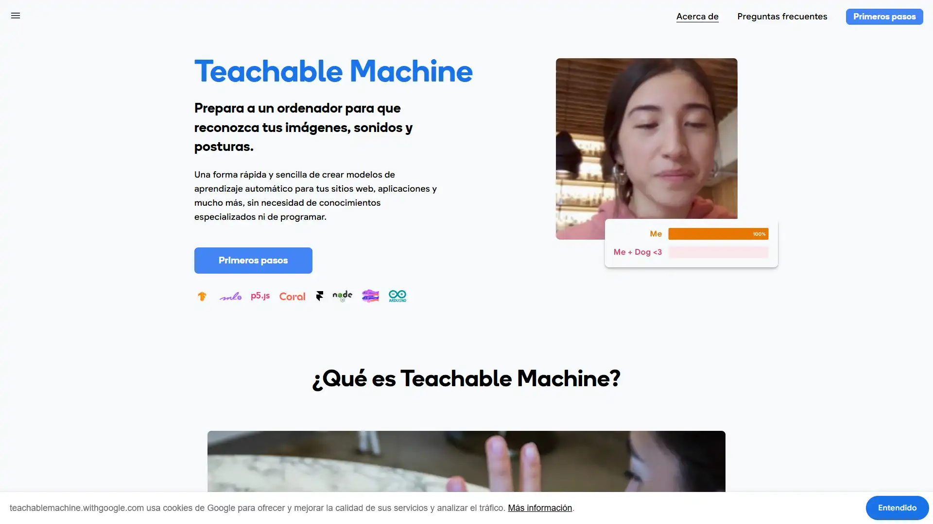 Captura de pantalla de Teachable Machine