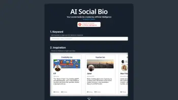 Captura de pantalla del sitio de AI Social Bio