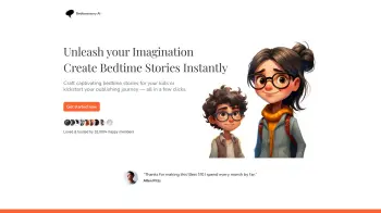 Captura de pantalla del sitio de BedtimeStory AI