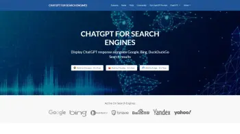 Captura de pantalla del sitio de ChatGPT For Search Engines