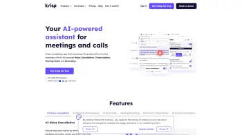 Captura de pantalla del sitio de Krisp