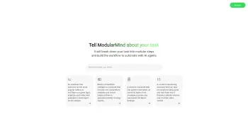 Captura de pantalla del sitio de ModularMind: No-Code AI Builder