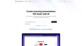 Captura de pantalla del sitio de Powerpresent AI