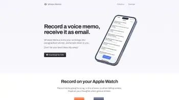 Captura de pantalla del sitio de Whisper Memos